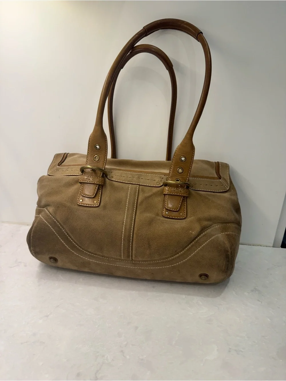 Coach Vintage SoHo Hamptons Suede Flap Satchel F04S-9674 Tan